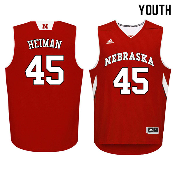 Youth Nebraska Cornhuskers #45 Brady Heiman College Basketball Jerseys Sale-Red